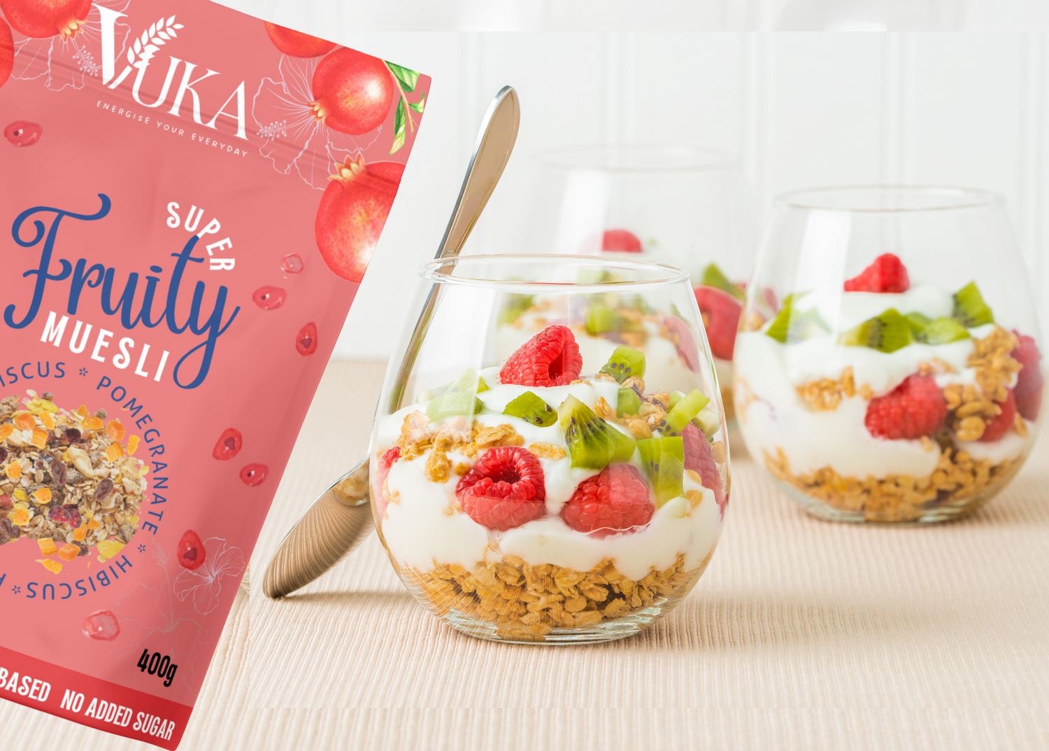 Vuka Super Fruity Muesli, served with yogurt