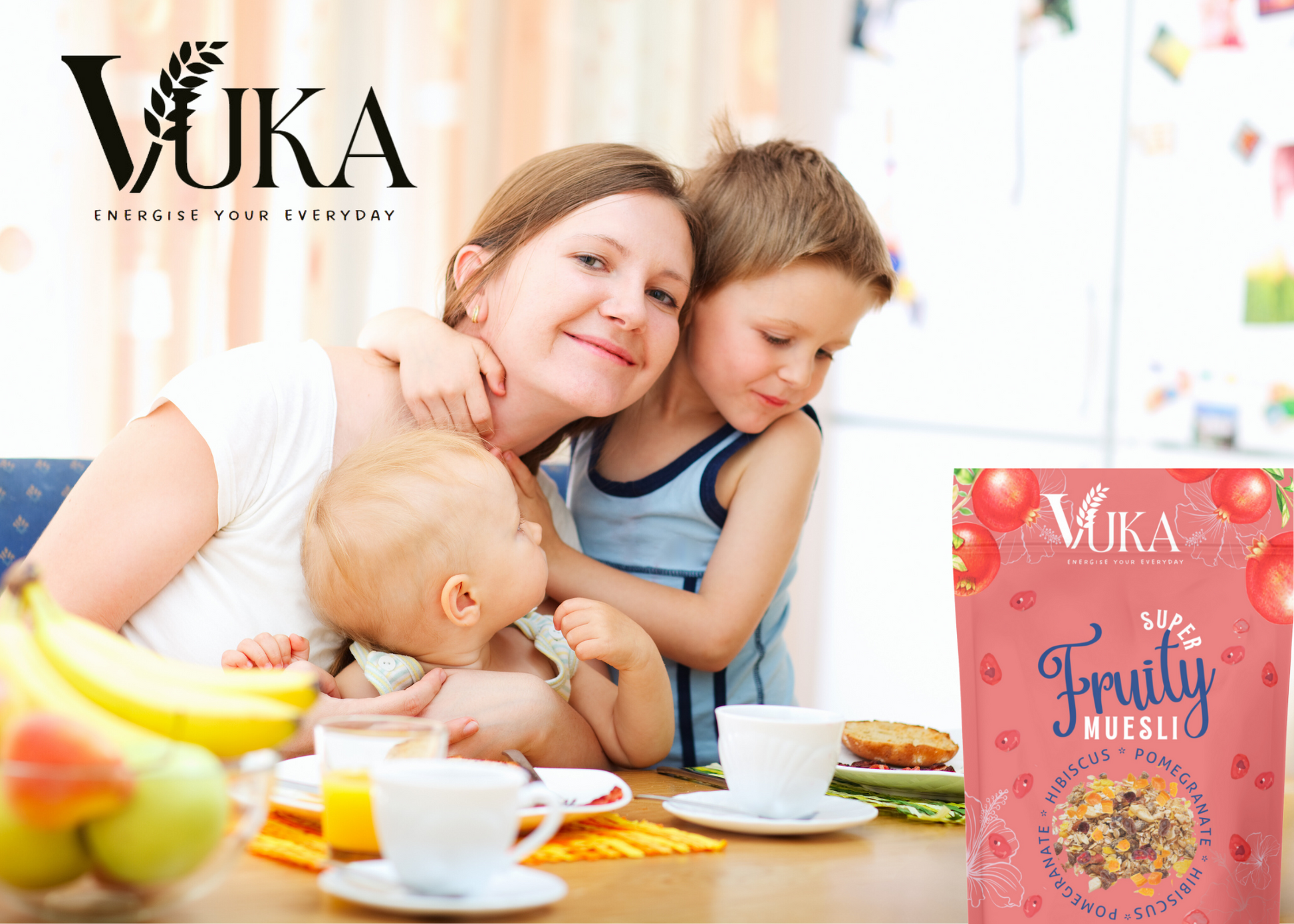 Family breakfast with Super Fruity Muesli for healthy start